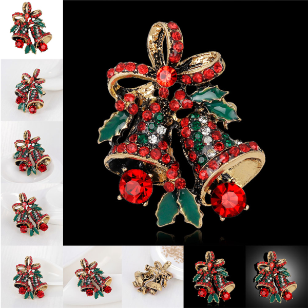 1 stk Fashion Christmas Rhinestone e Christmas Bell Brosje Pin Xm