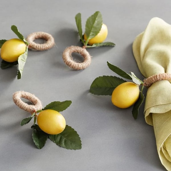 12 ST Simulering Citron Servett Ring Frukt Måltidsspänne 12Pcs