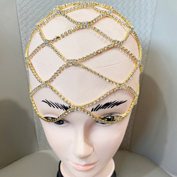 1 STK Crystal Pandebånd Hovedhætte Mesh Hovedstykke smykker Gold