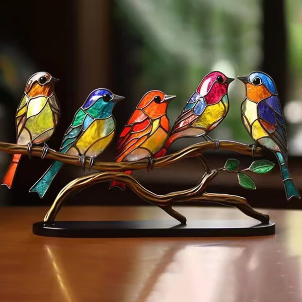 Stained Birds On Branch Desktop Ornament Birds Iron Craft 5 birds Acrylic