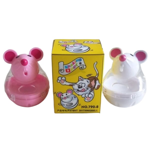 Mouse Tumbler Leak Feeder Pet Puzzle Cartoon Cats Toy white