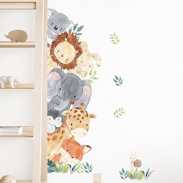 Ovitarrat ja Jungle Animals Watercolour -seinätarrat 30x90CM