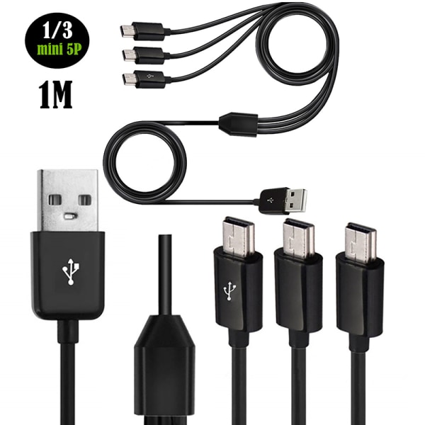 USB A Han 1 til 3 USB 5Pin Mini Usb Dataoplader Y Splitterkabine