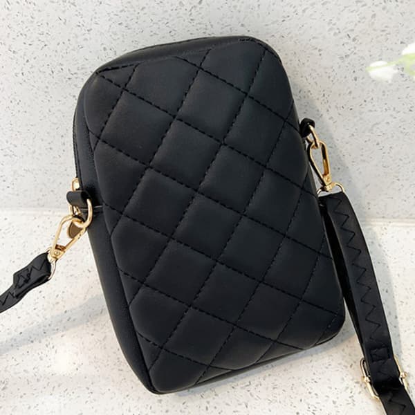 PU læder skuldertaske Broderi Mobiltelefon Tasker Black