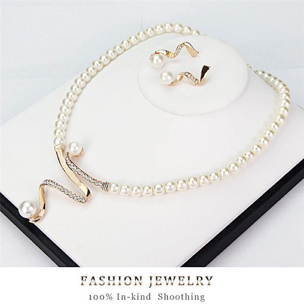 Bryllupsfest perle Rhinestone halskjede øredobber smykkesett Silver