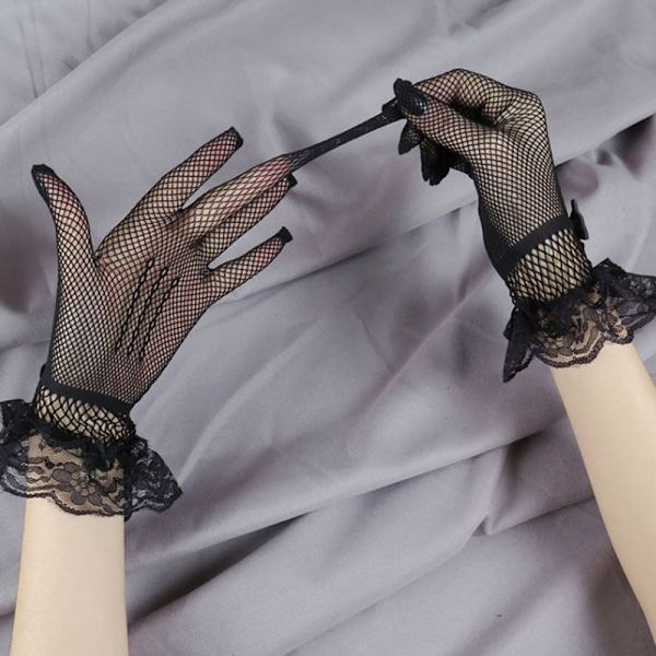 Naiset Käsineet Mesh Verkkokäsineet Pitsi Rukkaset Full Finger Glove Black-A