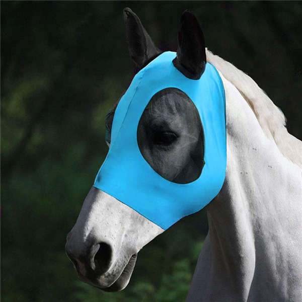 Anti-Fly Mesh Equine Mask Hestemaske Hestefluemaske med overdækket Blue