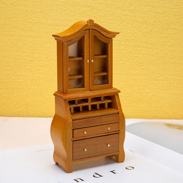 1:12 Dukkehus Miniature Bogreol Vitrineskab Opbevaringsskab
