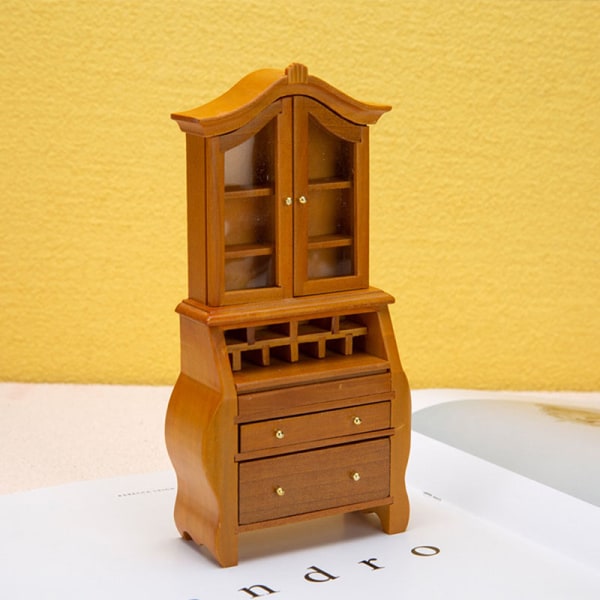 1:12 Dukkehus Miniatyr bokhylle Vitrineskap Oppbevaringsskap