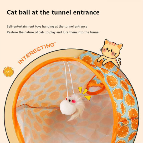 Sammenleggbare Cats Tunnel Pet Interactive Treningsleker Orange