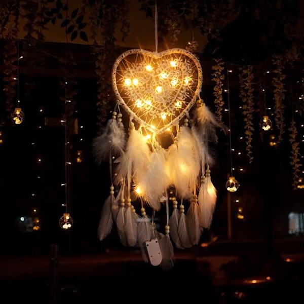 Fancy Dream Catcher LED-valonauhalla ontto vanne Heart Sha White with light