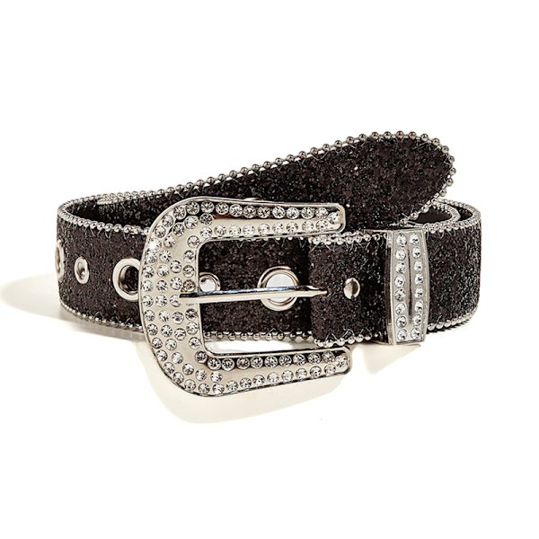 Shinning til Rhinestone bælter PU læder vestlige pigebælte Black