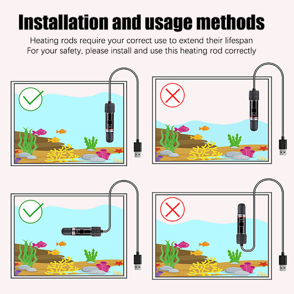USB mini akvarium varmestang for liten fisketank