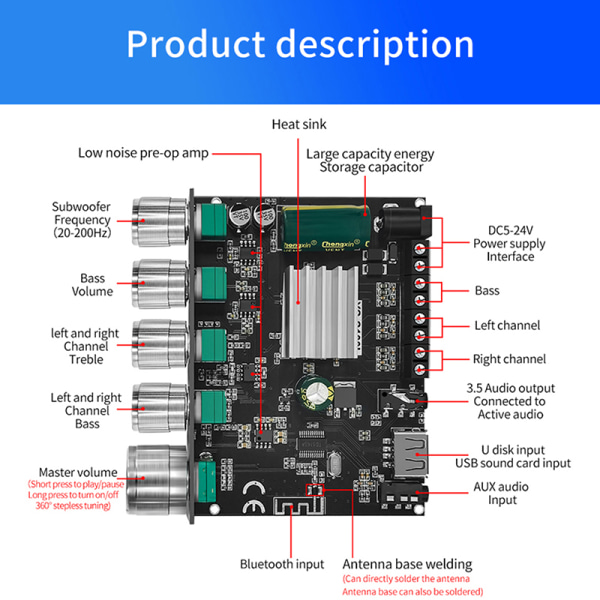 Power Amplifier Board Bluetooth 5.0 o Stereo Subwoofer