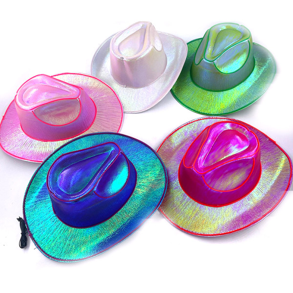 Disco Luminous Cowboy Hat Glowing Light Bar Cap Pink