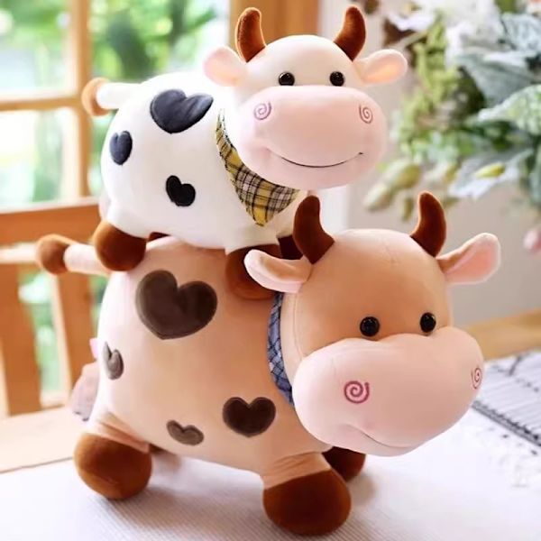 Plushdjur med tecknad ko, mjuk hemdekorationsp kudde Random