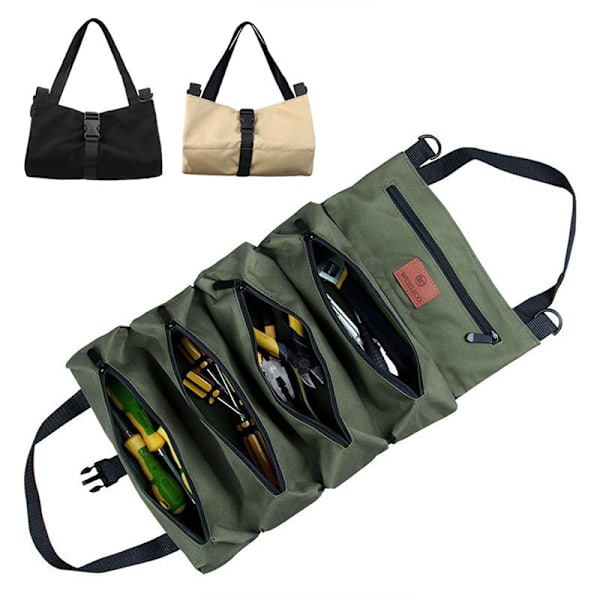 Roll Up Værktøjstaske Lærred Værktøjstaske Holdbar hængende lynlås tote Green 48*28.5cm