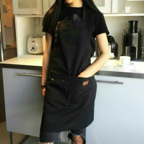 Canvas Polyester Pocket Förkläde Hantverk Bakning Kök Matlagning Black