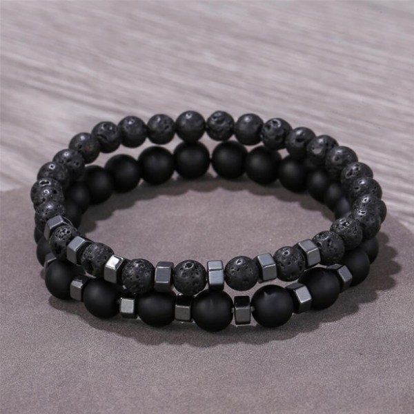 2 stk/sett naturlig lavastein stein vulkanske perler elastisk armbånd Black