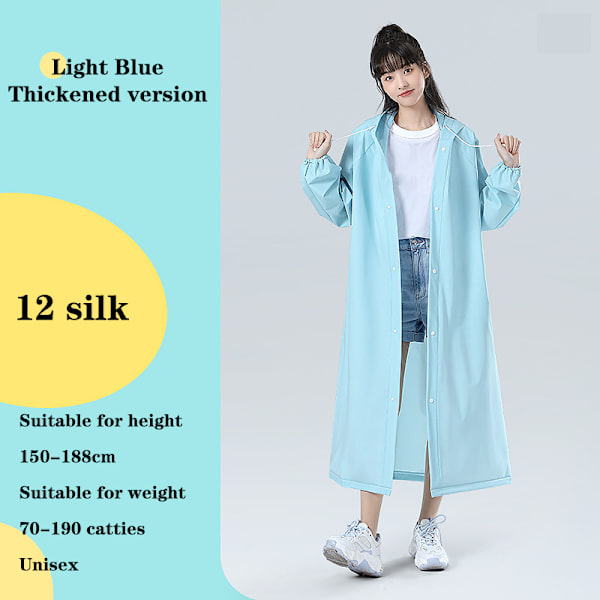Regnrock med huva för vuxna utomhus vattentät resande regnrock Light blue