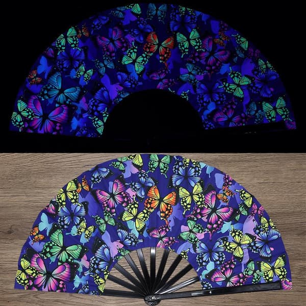 Kung Fu Fläkt UV Tryck Fluorescerande Fläkt Bambu Ben Vikbar H