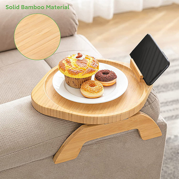 Bambus sofa armlænsbakke med 360° roterende telefonholder