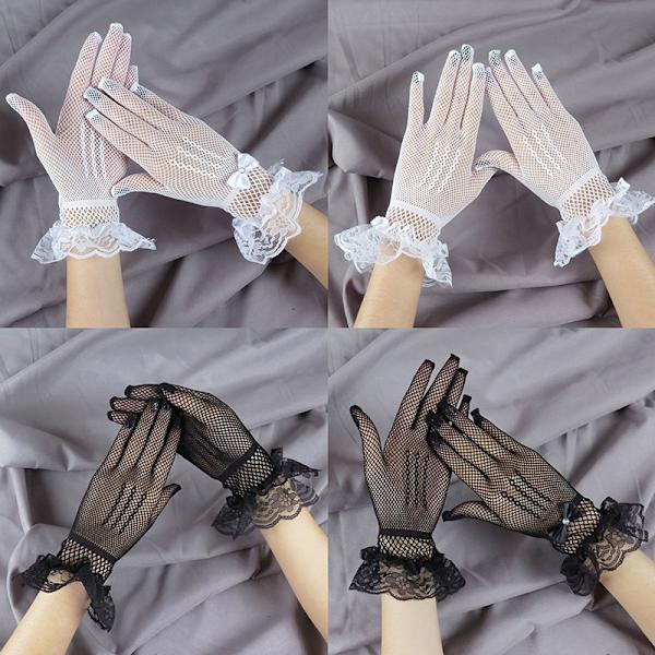 Naiset Käsineet Mesh Verkkokäsineet Pitsi Rukkaset Full Finger Glove Black-A