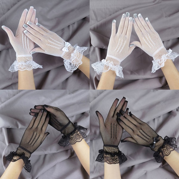 Naiset Käsineet Mesh Verkkokäsineet Pitsi Rukkaset Full Finger Glove White-A