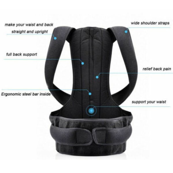 Posture Corrector Ryg Posture Brace Nøglebenstøtte Black S