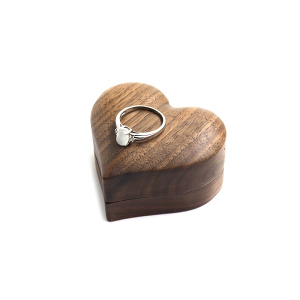 Heart Walnut Wood Ring Box Holder Smykker Oppbevaringsbokser Black