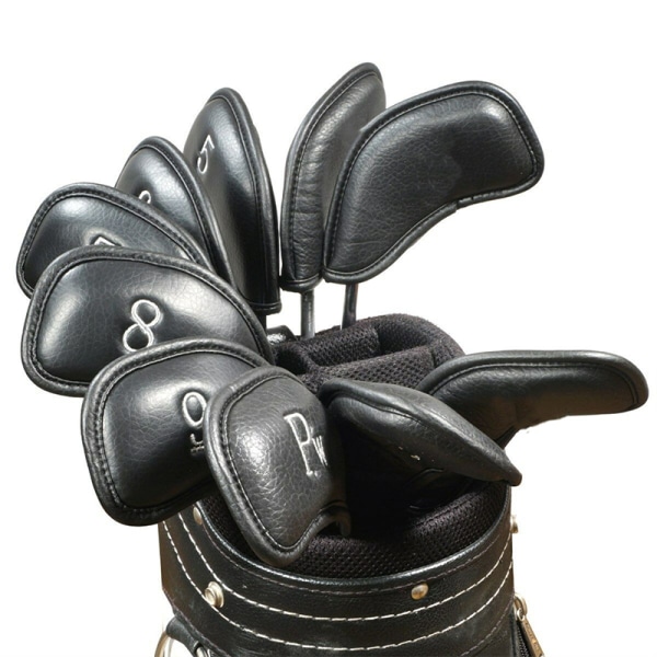 Läder Golf Iron Covers Club Cover Vattentät Black