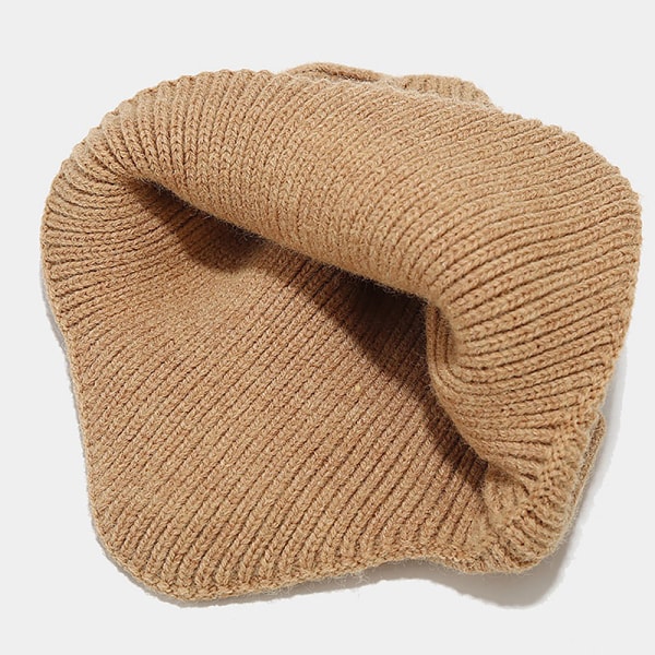 Vinter Uldstrikket Hue Beanies Caps Ørebeskyttelseshat Beige