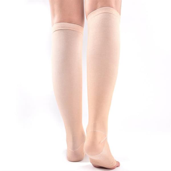 1Pari Compression Socks Jalka Polvi Varicose Open Toe Sukat Black