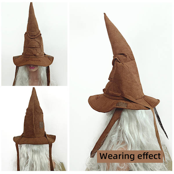 Hatt för häxa och trollkarl, sorteringshatt i läder, Halloween-hatt Brown