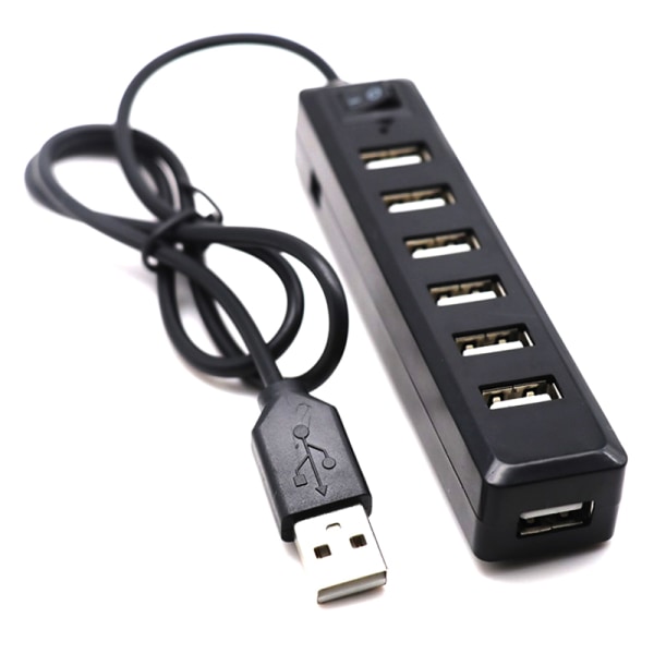 USB Hub 7 Port Expander Adapter USB 2.0 Hub Multi USB Splitter black