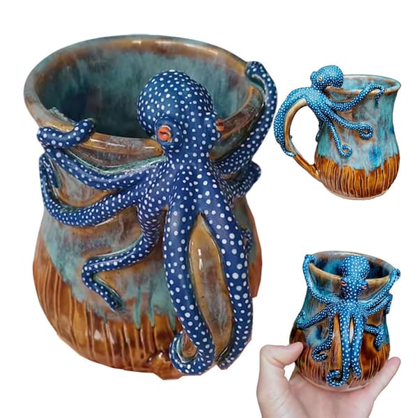 Djupblå Bläckfisk Mugg Handgjord Staty Havsdjur Mugg Nyhet Dr Blue