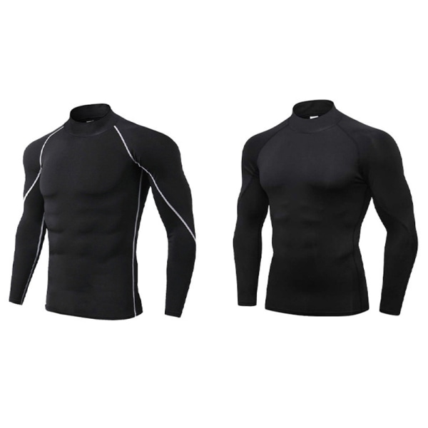 Mænd Turtle Neck Langærmet Sports Gym T-shirt Undertøj black L