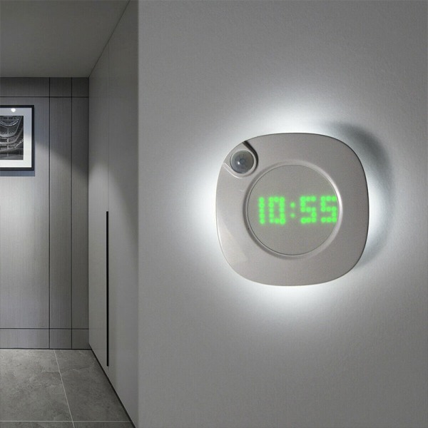 LED Digital Time Väggklocka med PIR-rörelsesensor Nattljus