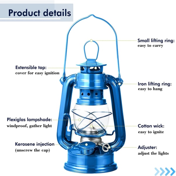 19cm Retro Outdoor Camping Kerosiinilamppu Kannettava Lyhty Blue