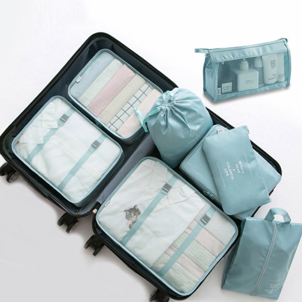 8 stk/sæt Rejsebagage Organizer Opbevaringstasker Kuffertpakning Black