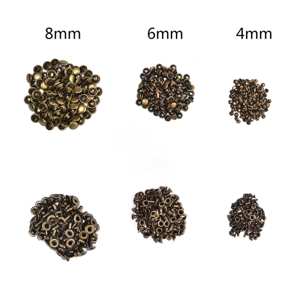 100 st 3 storlekar Mässing Dubbel Cap Läder Craft DIY Rapid Rivet S 4*4mm