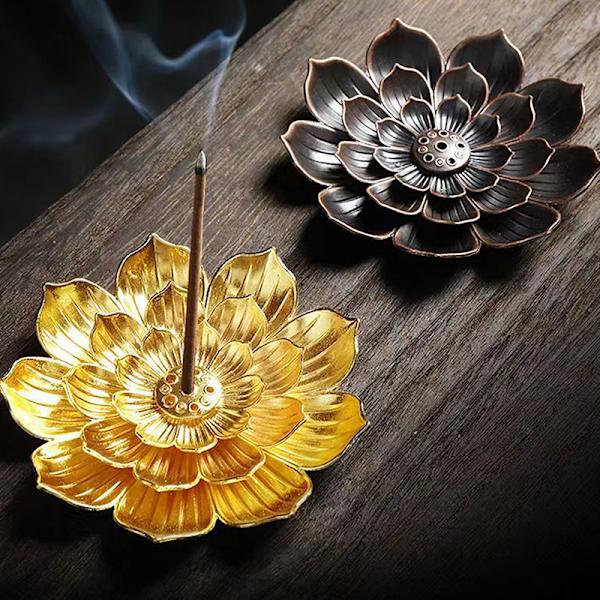Legeret røgelse brænder buddhisme Lotus Line røgelse tallerken bronze L