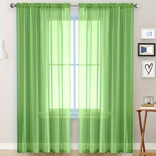 Chiffon Sheer Fönstergardiner  Semi-blackout Gardin Green 100x130cm