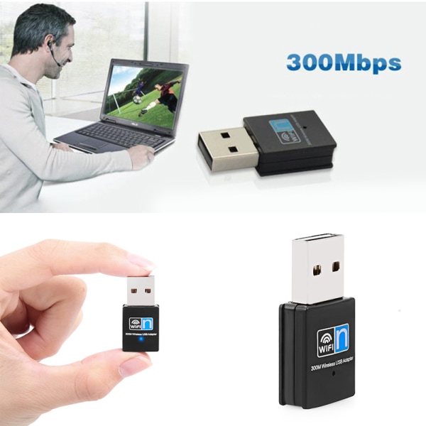 300 Mbps Mini trådlös USB Wifi-adapter för stationära bärbara datorer Blue