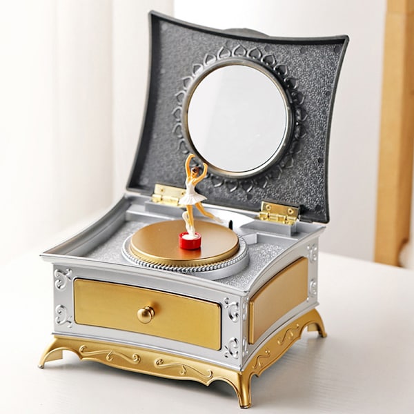 Klassisk roterende danser Ballerina Music Box smykker Organizer Gold