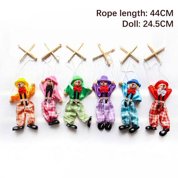 Värikäs vetonauhanukke Clown Puinen marionette Red