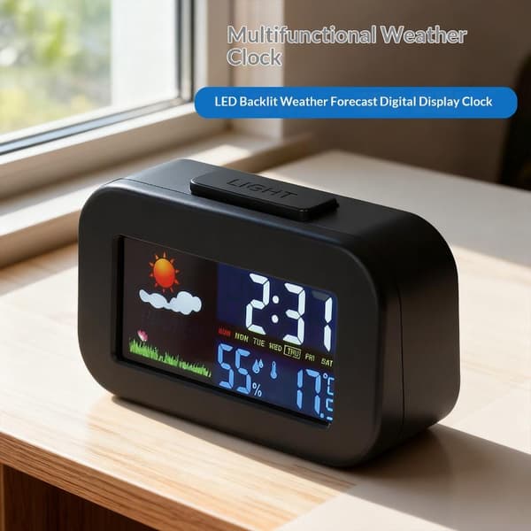Intelligent väderstationsklocka med färgdisplay, temperatur och luftfuktighet One Size