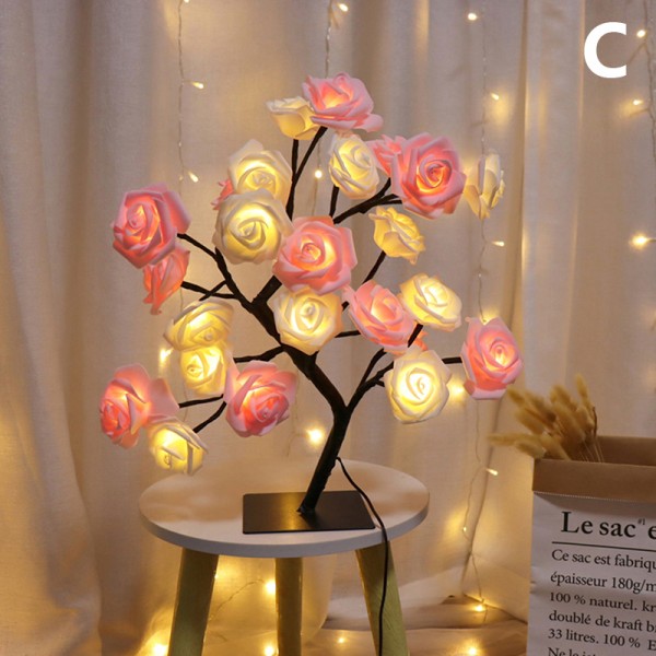 LED-lampa Lampor Rose Flower Tree USB Nattlampor pink with white