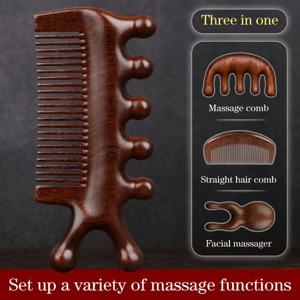 3 i 1 Sandeltræ Massage Kam Meridian Kam