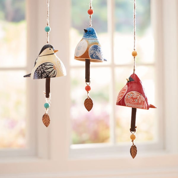 Handmålad harts hängande fågel sång Bell Bird Wind Chime White